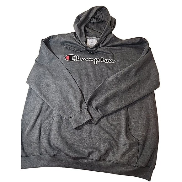 VINTAGE Champion Hoodie Gray Sweatshirt Spelled Out Logo‎ Pullover Mens 3XL - Picture 1 of 6